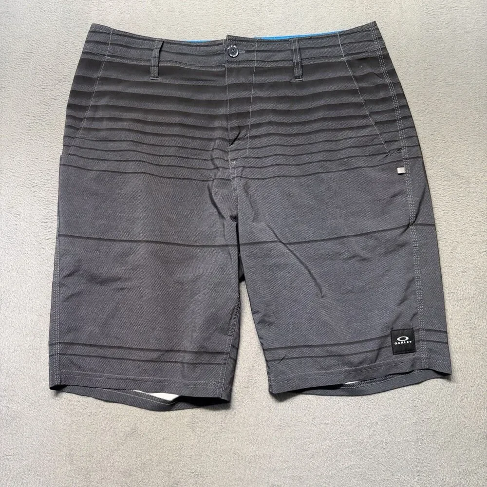 Oakley Mens 34 Hybrid Boardshorts Swim Trunks Striped Gray Black 10